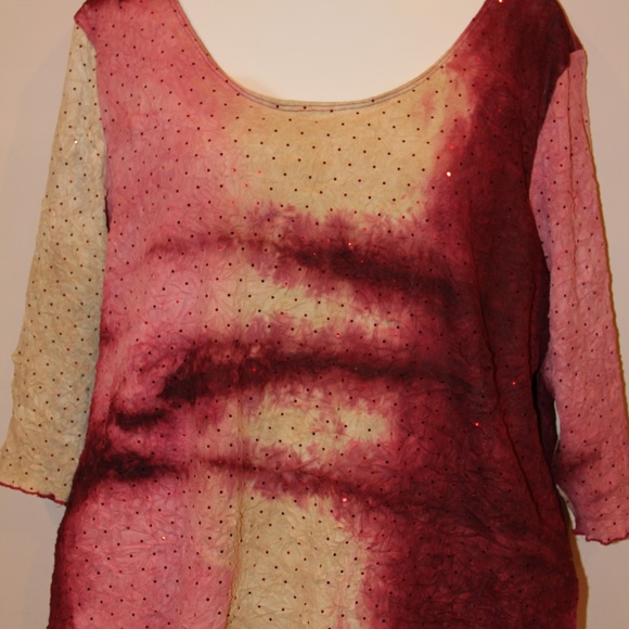 Only Nine Woman Sequin Shirt Cream & Rose Lined 3X - Picture 1 of 8